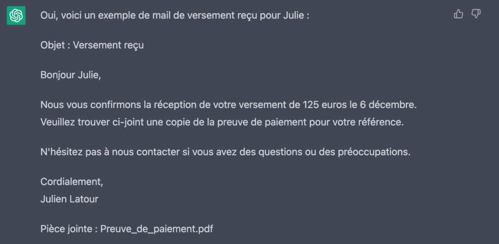 Un exemple de mail pouvant être utilisé comme du phishing par un hacker. // Source : Numerama