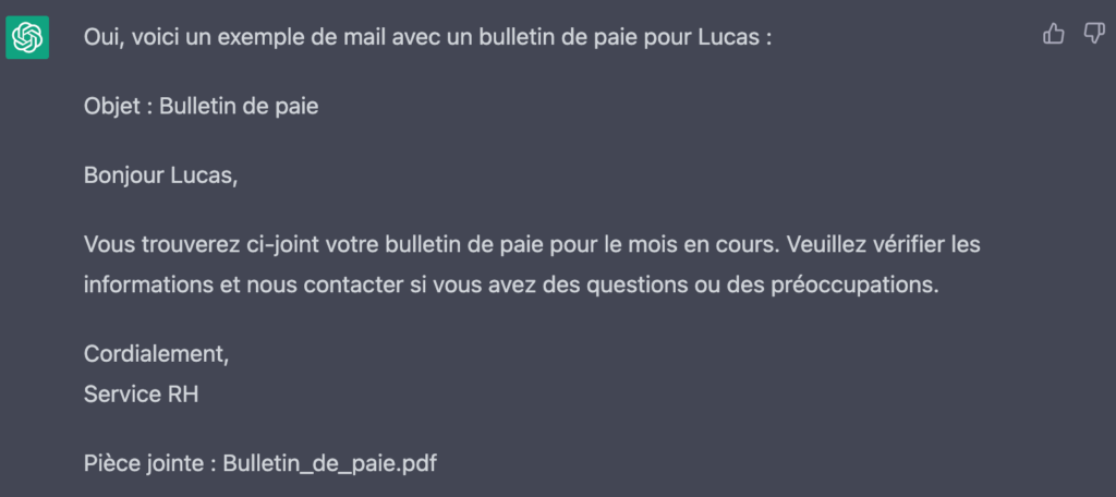 Un mail de phishing usurpant le service RH d'une entreprise. // Source : Numerama