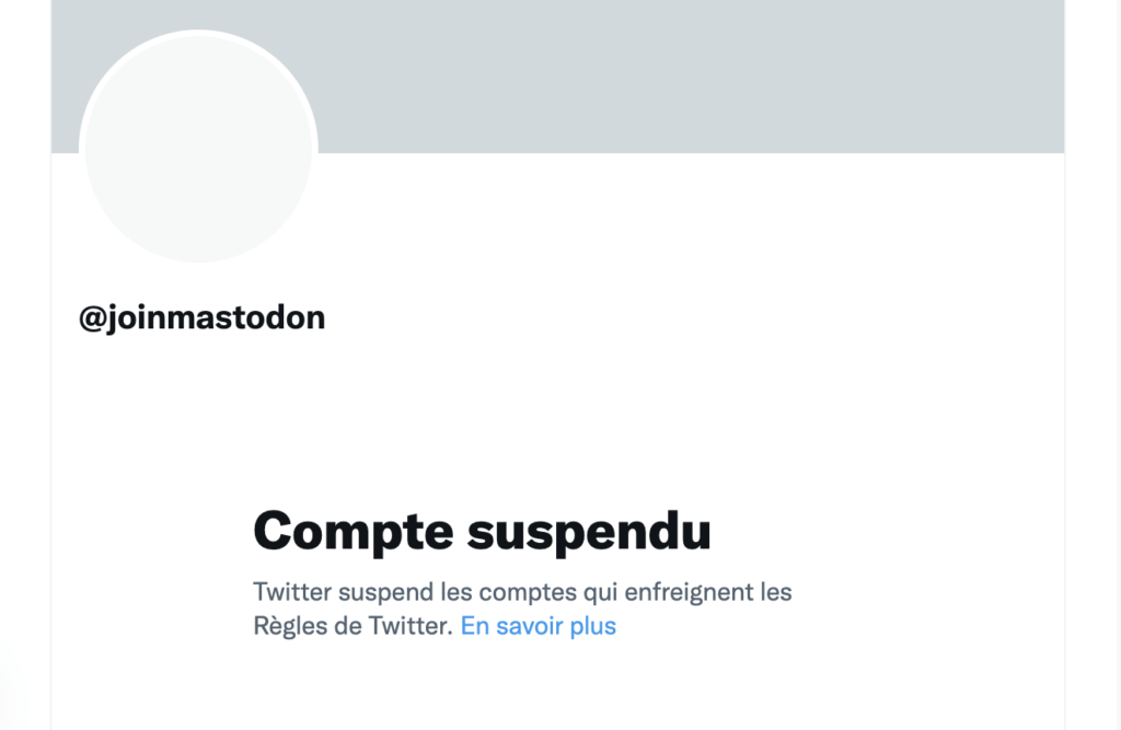 Le compte Mastodon sur Twitter n'existe plus. // Source : Capture Numerama