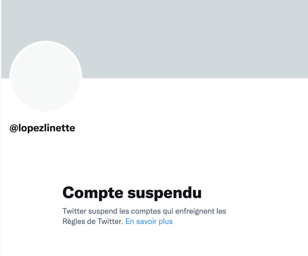 Le compte de Linette Lopez n'est toujours pas revenu // Source : Capture du 17 décembre 2022