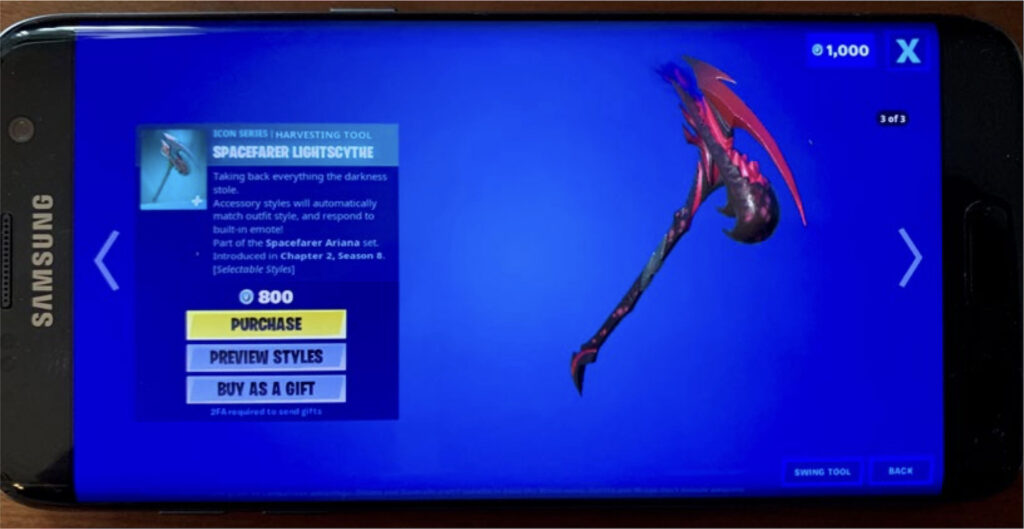 Les achats problématiques dans Fortnite // Source : FTC