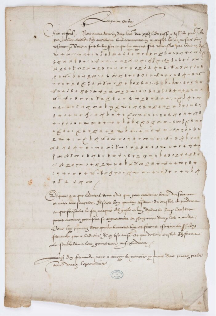 La lettre chiffrées écrite par Charles V en 1547 // Source : Bibliothèque de Nancy