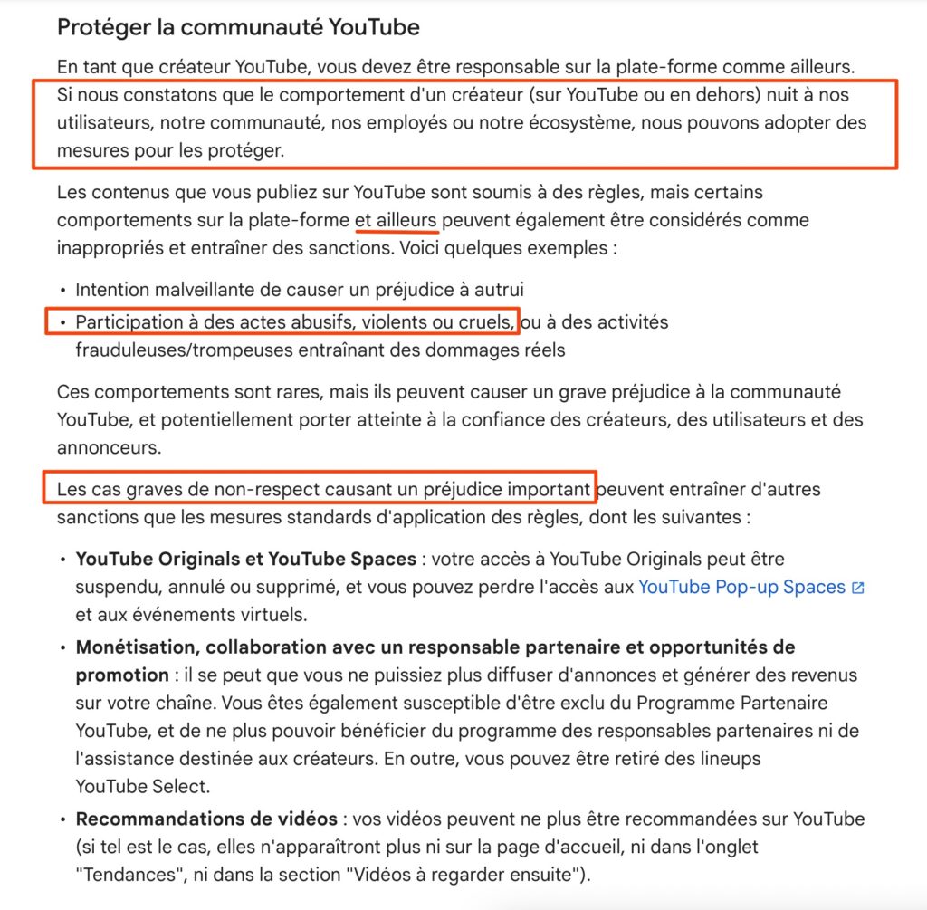 Les règles concernant la "Responsabilité des créateurs" // Source : Google/YouTube