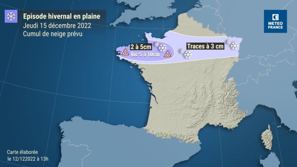 Prévisions pour le 15 décembre 2022. // Source : Via Twitter @meteofrance