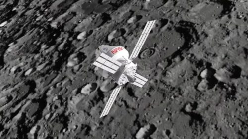 Survol de la Lune par Orion, vue d'artiste. // Source : Capture d'écran YouTube ESA