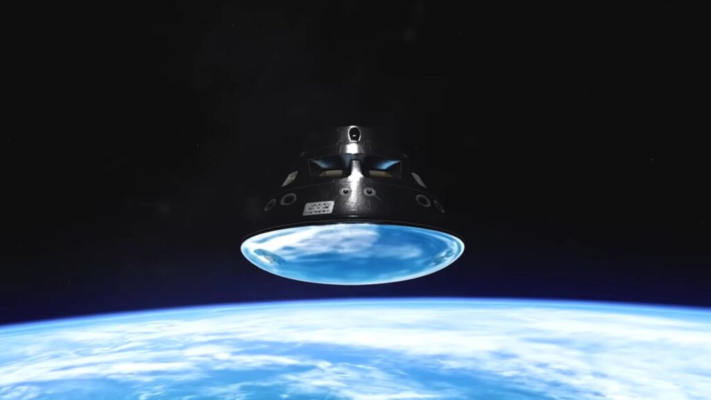 Orion before entering the atmosphere, artist's impression.  // Source: YouTube Nasa screenshot