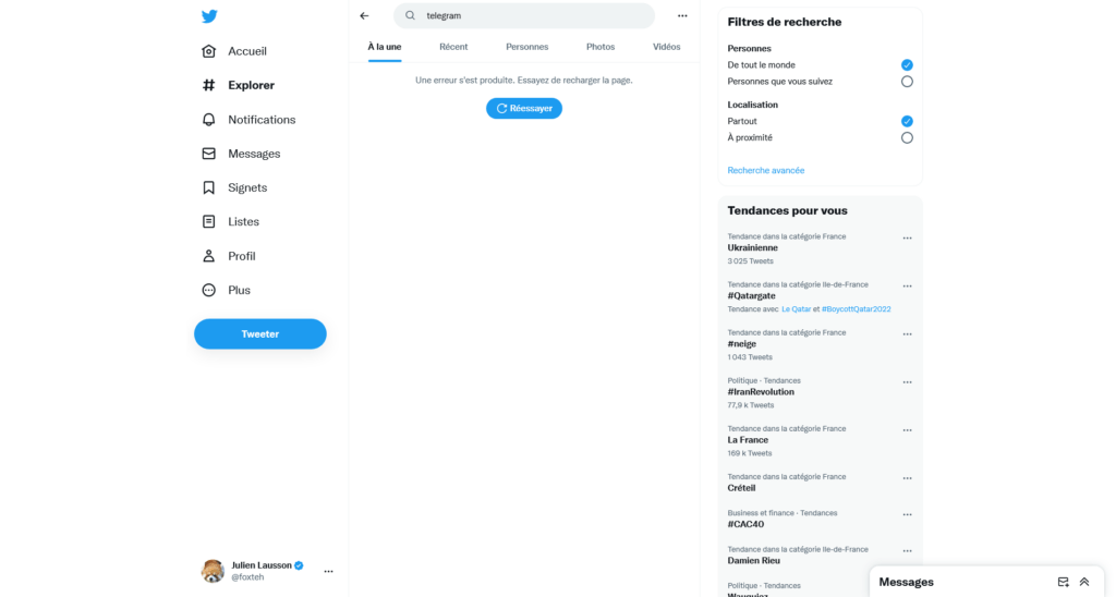 Telegram Twitter recherche