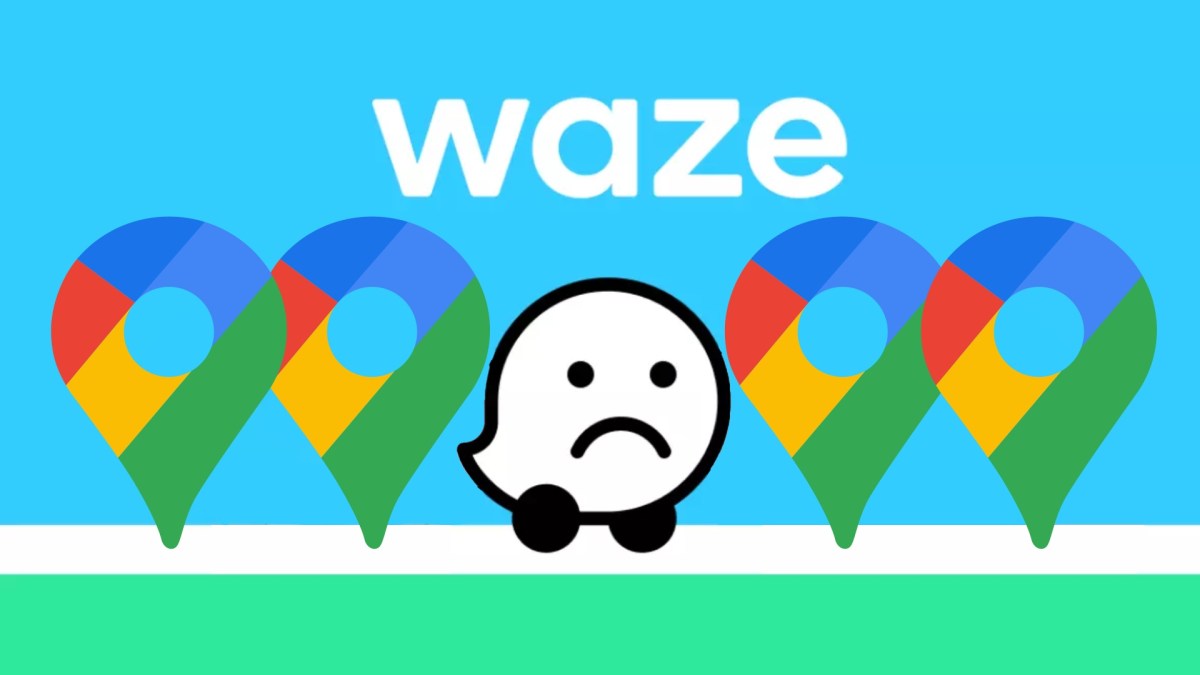 Le logo de Waze (triste), encerclé par celui de Google Maps. // Source : Numerama