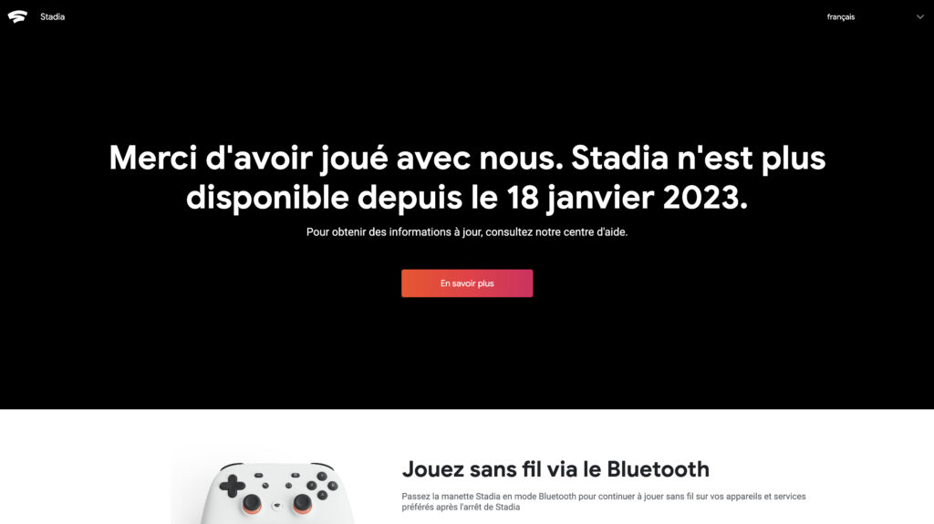 The Stadia homepage after 9:30 a.m.  // Source: Numerama