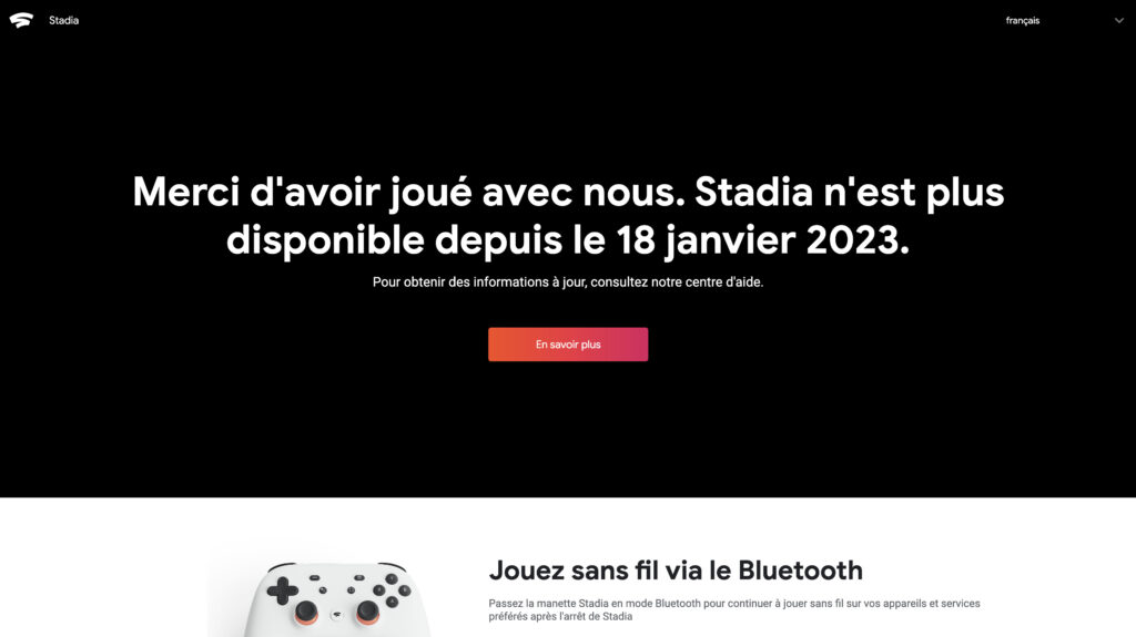 La page d'accueil de Stadia après 9h30. // Source : Numerama