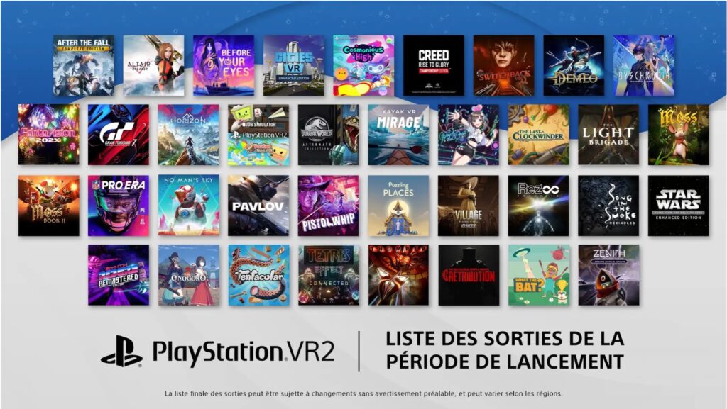Line-up de lancement du PlayStation VR2 // Source : Sony