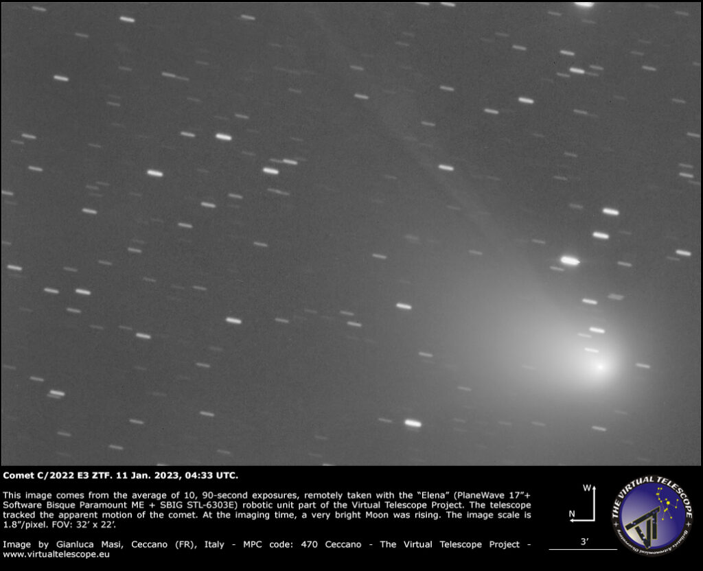 La comète C/2022 E3 (ZTF). // Source : Via Twitter @VirtualTelescope