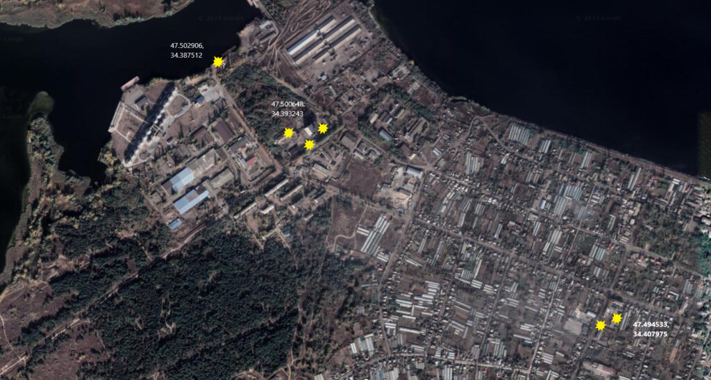 Les frappes de drones dans la commune occupée de Kamianka-Dniprovska. // Source : Projet Fox