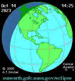 Parcours de l'éclipse du 14 octobre 2022. // Source : Wikimedia/CC/A.T. Sinclair