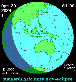 Parcours de l'éclipse du 20 avril 2023. // Source : Wikimedia/CC/A.T. Sinclair