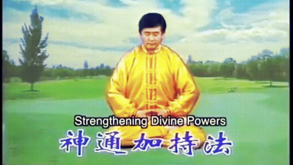 A Falun Gong exercise.  Not really something to scare at first sight.  // Source: YouTube / Christopher Bay