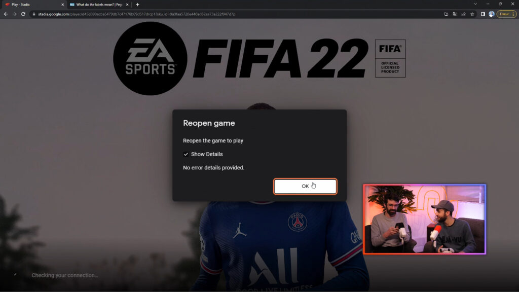 After 9am, most games were displaying this error message.  // Source: Twitch / Numerama