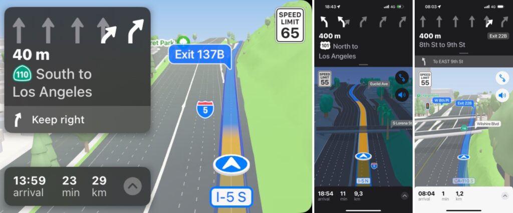 Several examples where lane display and 3D animations have come in handy.  // Source: Numerama