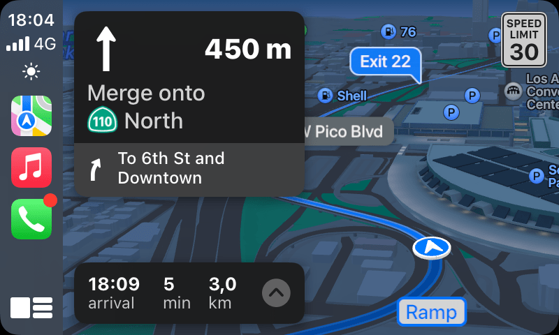 CarPlay, l'interface d'Apple sur voiture. On voit ici un stade, parfaitement modélisé.