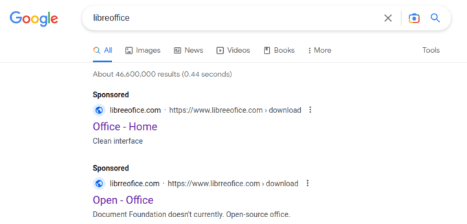 A clone site of the free word processing software LibreOffice // Source: MalwareHunterTeam