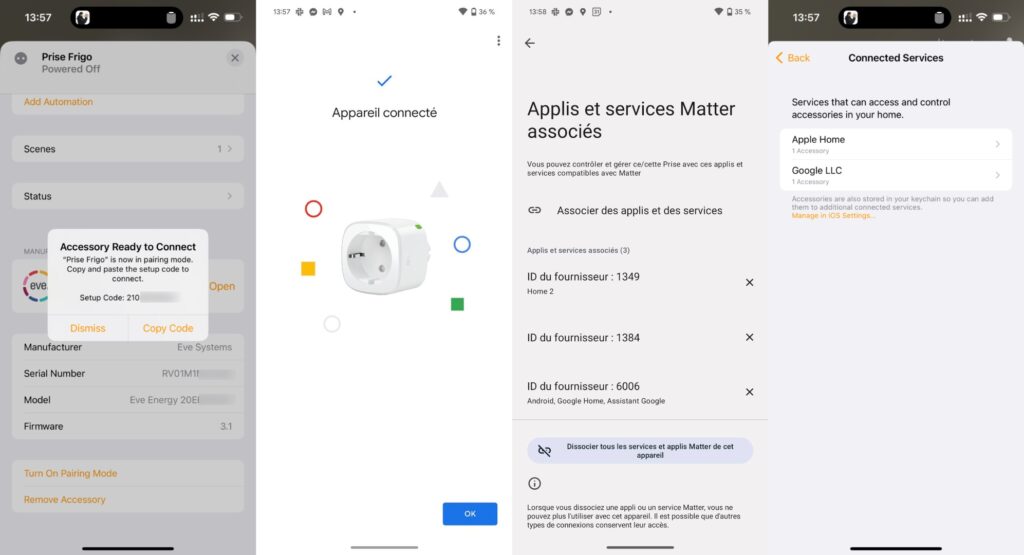 Grâce à Apple Home, on a pu ajouter la prise dans Google Home. La magie de Matter. // Source : Numerama