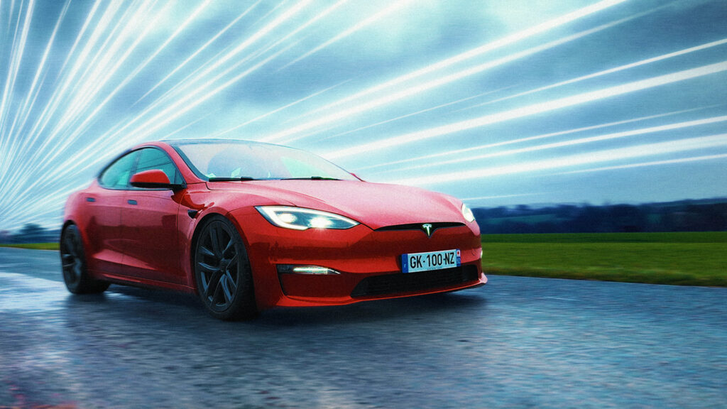 La Tesla Model S Plaid en mode Dragster