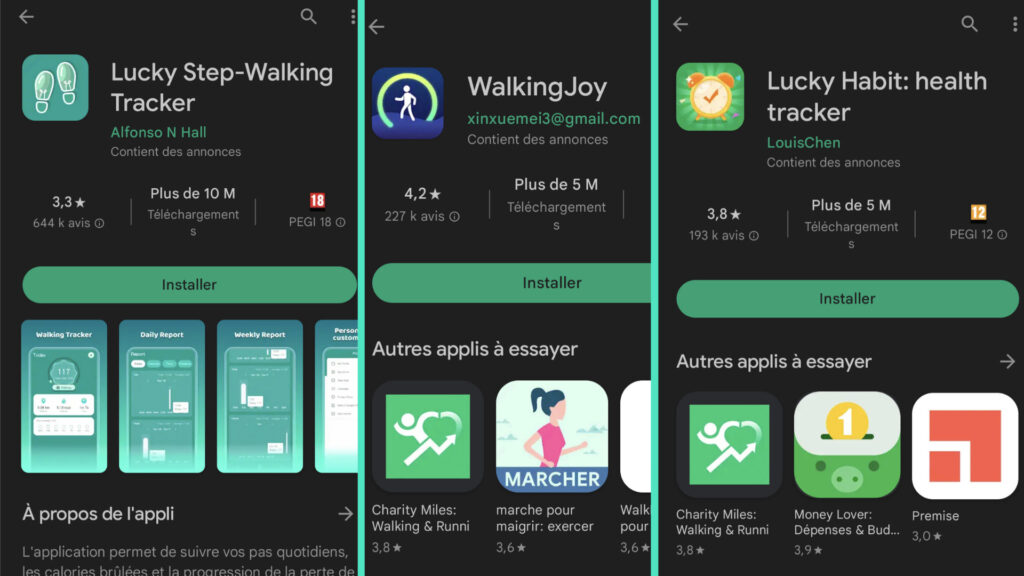 Les trois applications sont toujours disponibles sur Google Play // Source : Numerama