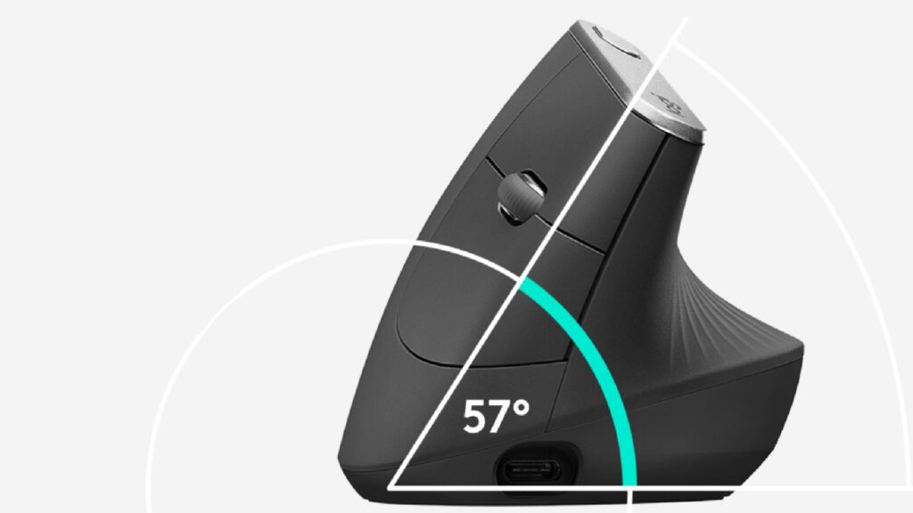 a 57-degree angle that reduces pressure on your wrist // Source: Logitech