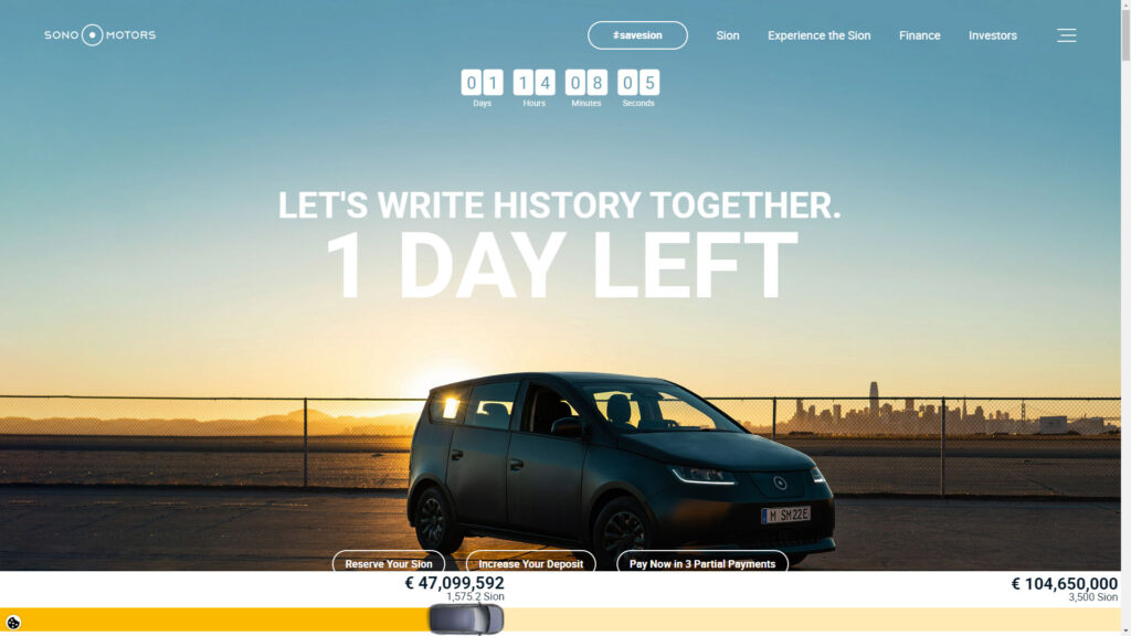 Campaign Save Sion de Sono Motors // Source : Capture du site Sono Motors 