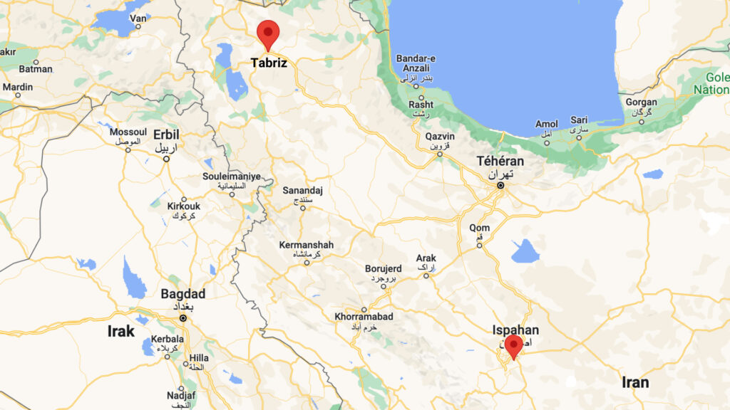 Les attaques ont été signalées dans la région de Tabriz et Ispahan. // Source : Numerama
