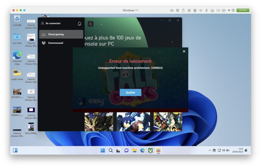 Les applis Intel conçues pour macOS sont parfaitement émulées par le Mac. En revanche, Windows n'offre pas le même niveau d'émulation. // Source : Capture Numerama