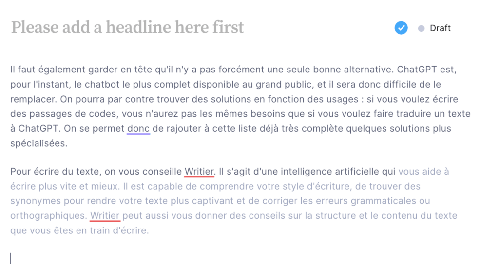 Un test plutôt concluant pour Writier // Source : Capture d'écran Numerama