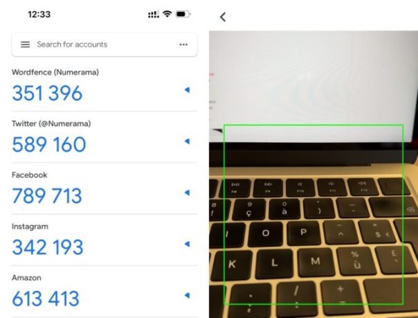 L'interface de Google Authenticator. // Source : Numerama L'interface de Google Authenticator. // Source : Numerama