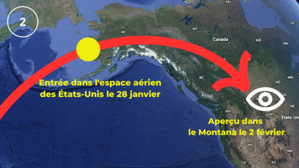 Il entre dans l'espace aérien des États-Unis le 28 janvier au dessus de l'Alaska.s // Source : Numerama