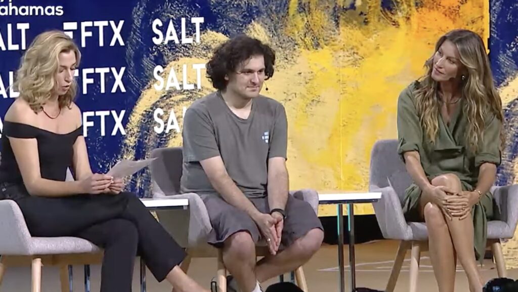 When Sam Bankman-Fried partnered with Gisele Bündchen (right) // Source: YouTube/SALT