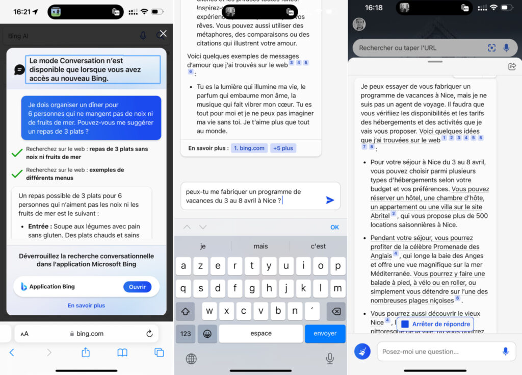 Voici Bing sur mobile. Ça ne marche pas dans Safari, mais on peut télécharger l'appli Bing. // Source : Numerama