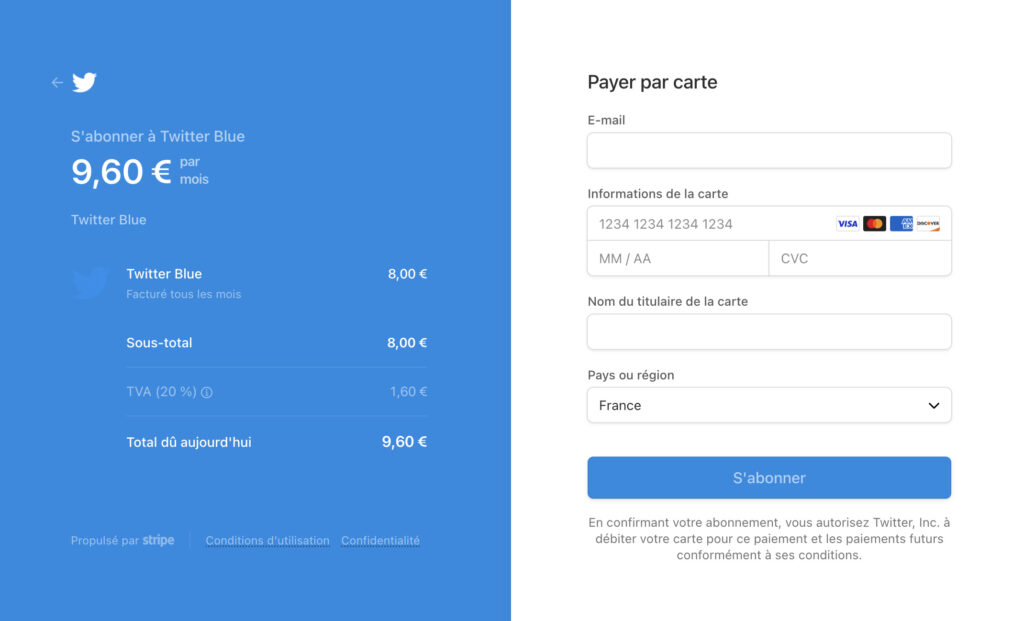 Le vrai prix de Twitter Blue, quand on clique sur payer. // Source : Numerama