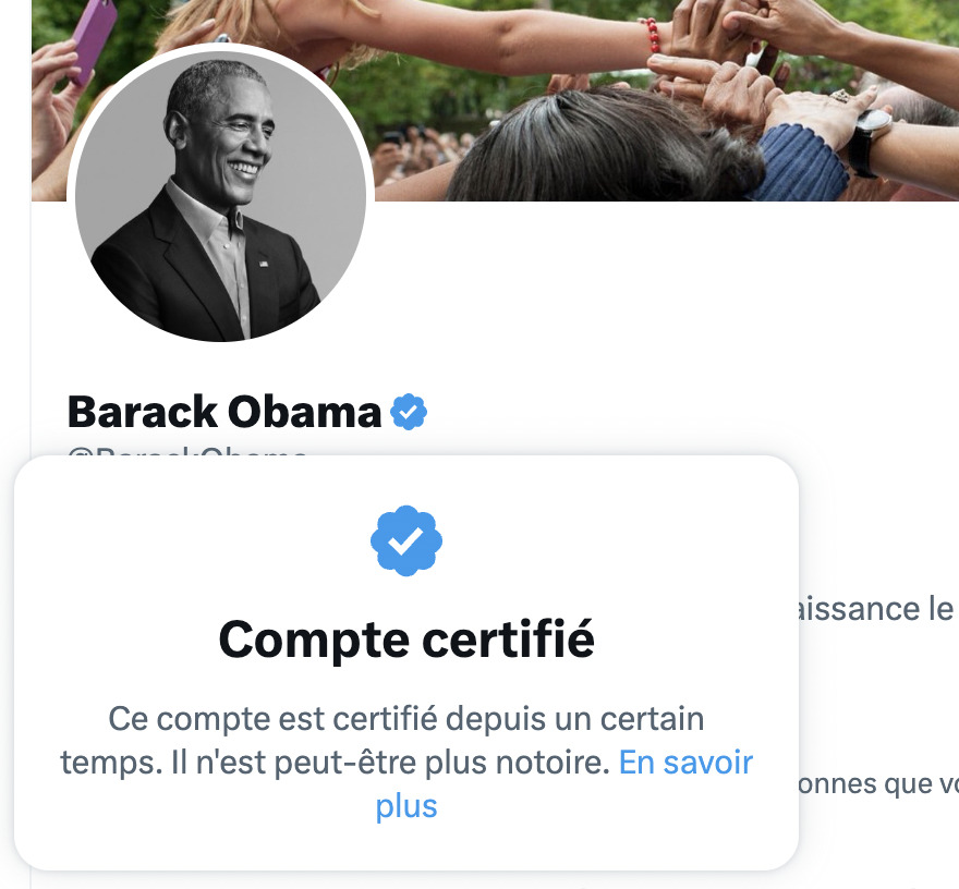 Barack Obama a un compte "anciennement certifié"