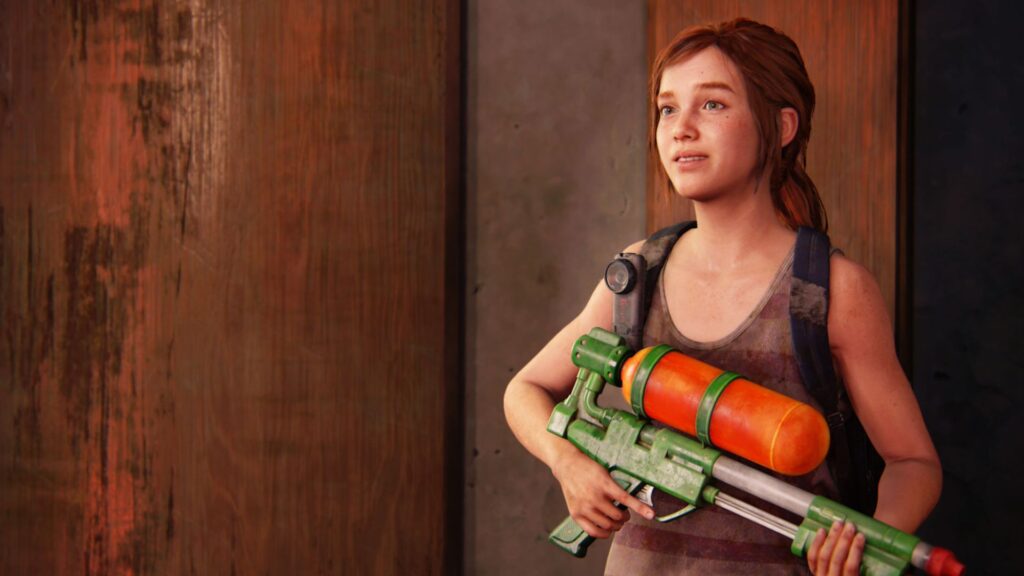 Ellie lors de la bataille aux pistolets à eau dans le jeu. // Source : Naughty Dog