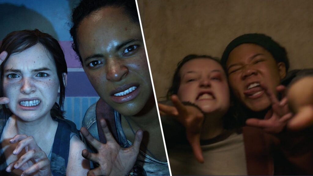 Photomaton du jeu vs. dans la série : la « pose qui fait peur ». // Source : NaughtyDog/HBO