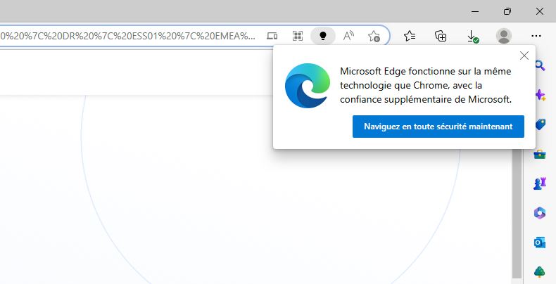 encart sur Chrome dans Edge