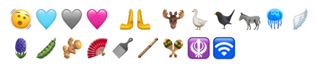 Les nouveaux emojis d'iOS 16.4. Les mains existent en plusieurs couleurs. // Source : Numerama