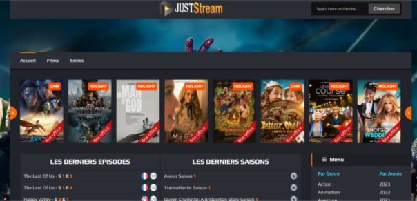 JustStream, encore en ligne, propose plein de films encore au cinéma en screeners. // Source : Capture Numerama