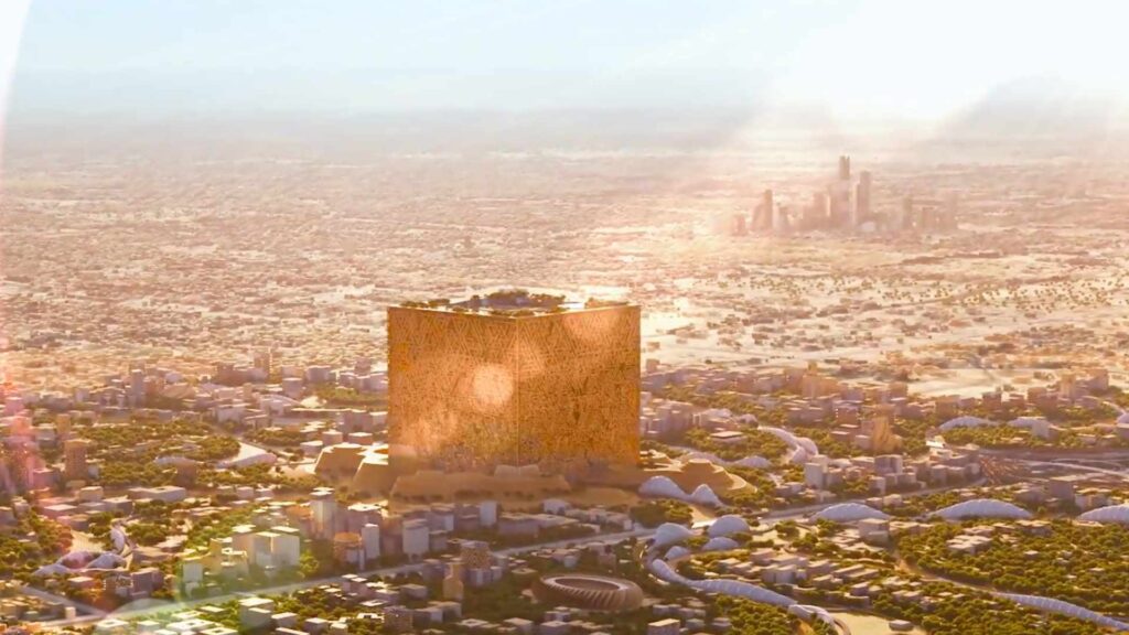 The Mukaab va complètement changer la ville de Riyad // Source : Public Investment Fund / Twitter The Mukaab va complètement changer la ville de Riyad // Source : Public Investment Fund / Twitter