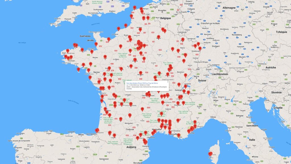 Les événements prévus pendant les Nuits des étoiles d'hiver. // Source : Capture d'écran AFA