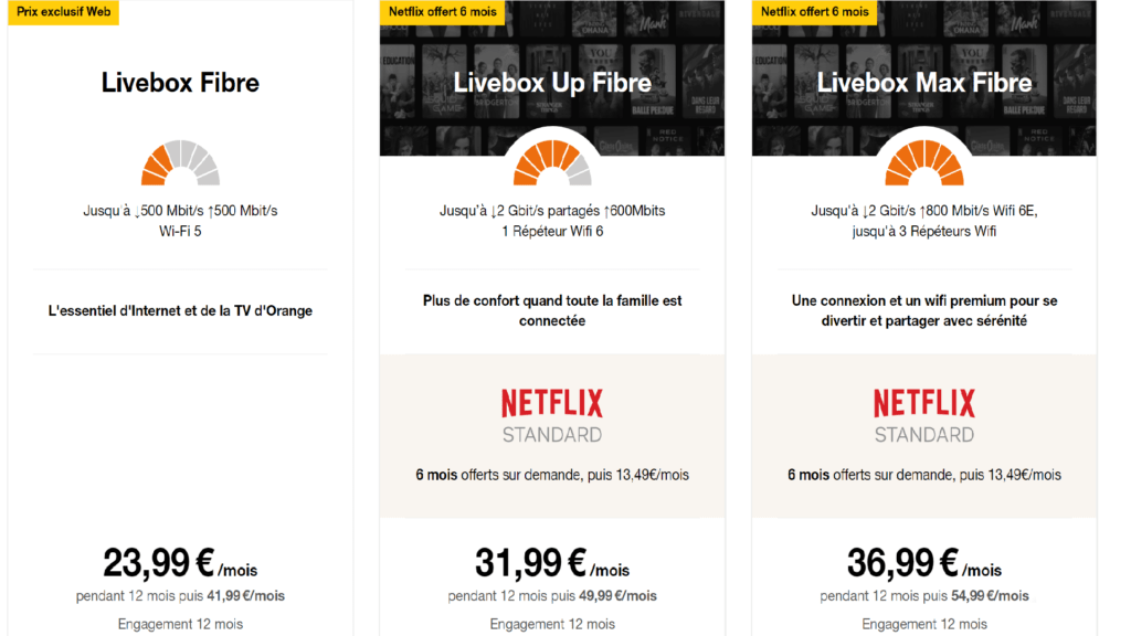 Les forfait Up et Max are not compatibles avecl'offre Netflix // Source : Orange