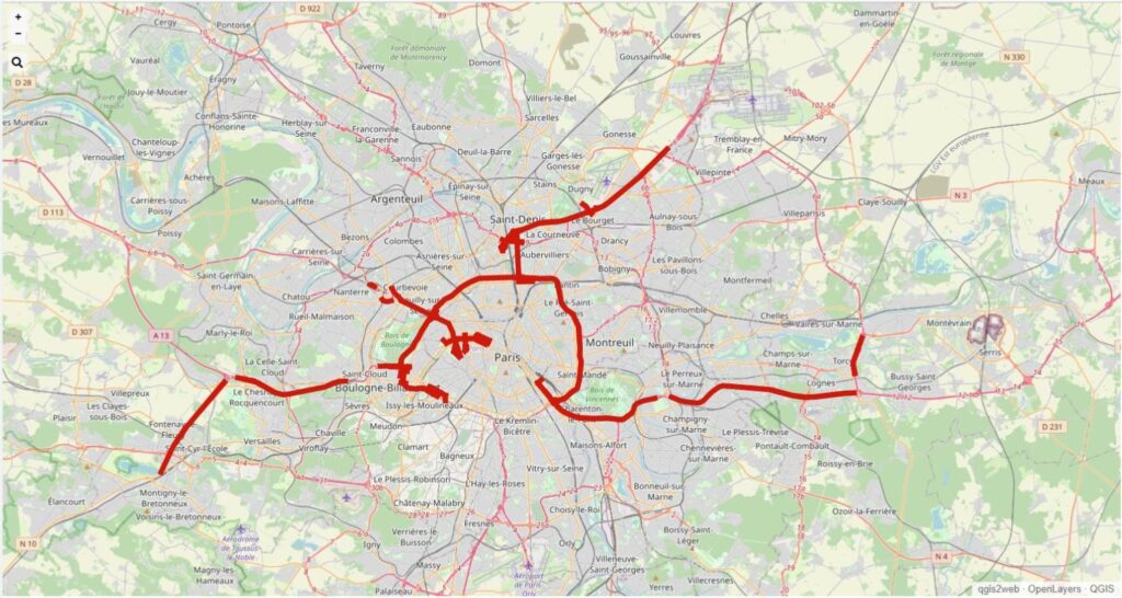 Carte des axes concernés par les restrictions de circulation du 1er juillet au 15 septembre 2024 // Source : Interlud