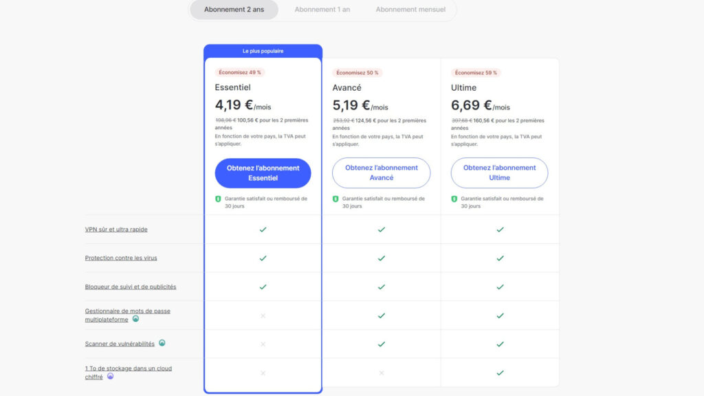 Il existe plusieurs formules d'abonnement, sans NordPass et NordLocker // Source : NordVPN