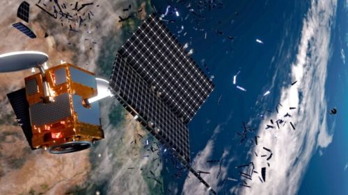Un satellite se brisant dans l'espace. // Source : ESA/ID&Sense/ONiRiXEL , CC BY-SA 3.0 IGO