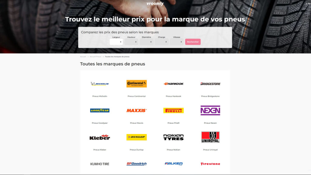 Vroomly Tyre propose plus de 50 000 références de pneus dans 300 marques différentes // Source : Vroomly